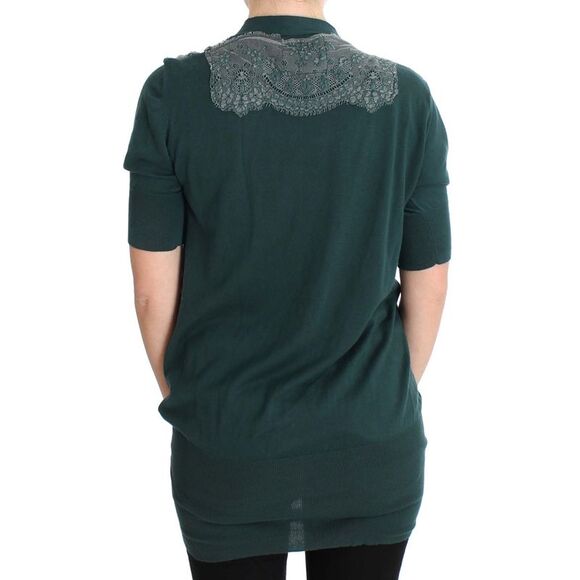 PINK MEMORIES Lace Detail Cardigan Short Sleeves Women Green Sweaters - Picture 3 of 5